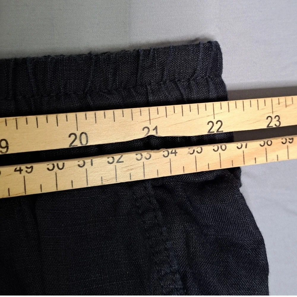 H&M Linen Pants Women Black Elastic Waist Drawstring Casual Lightweight Trousers